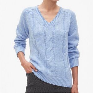 Banana Republic Blue V-Neck Cable Knit Soft Winter Fisherman Sweater Medium
